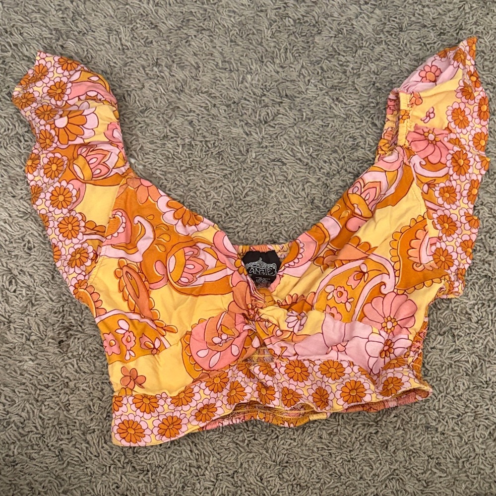 Angie Pink and Yellow Floral Crop Top